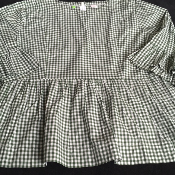 Green and White Plaid Checkered Smock Shirt - Picture 3 of 15